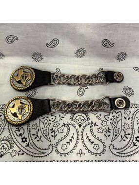 Motorcycle Vest Extenders Chain Handmade in USA Texas/Cross 2 PCS EUC